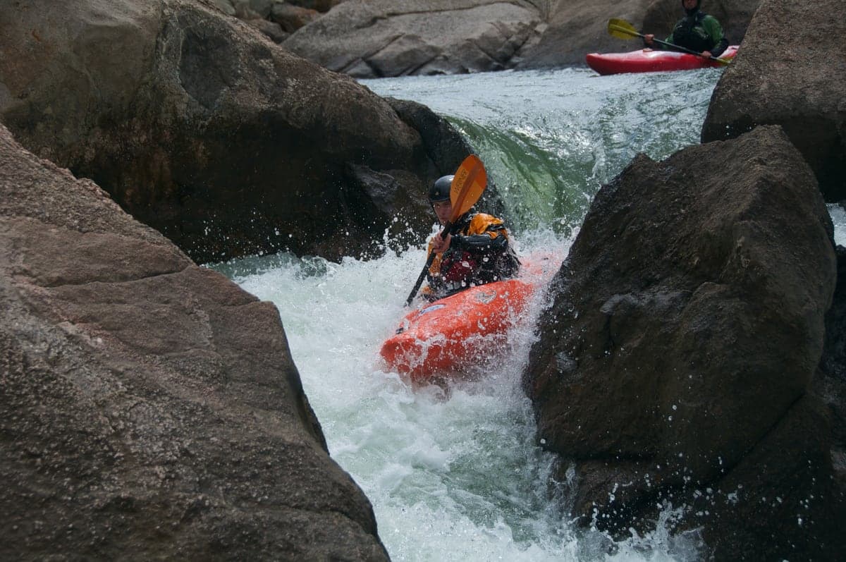 A kayaker runs a rapid on the South Platte River in Eleven Mile Canyon.