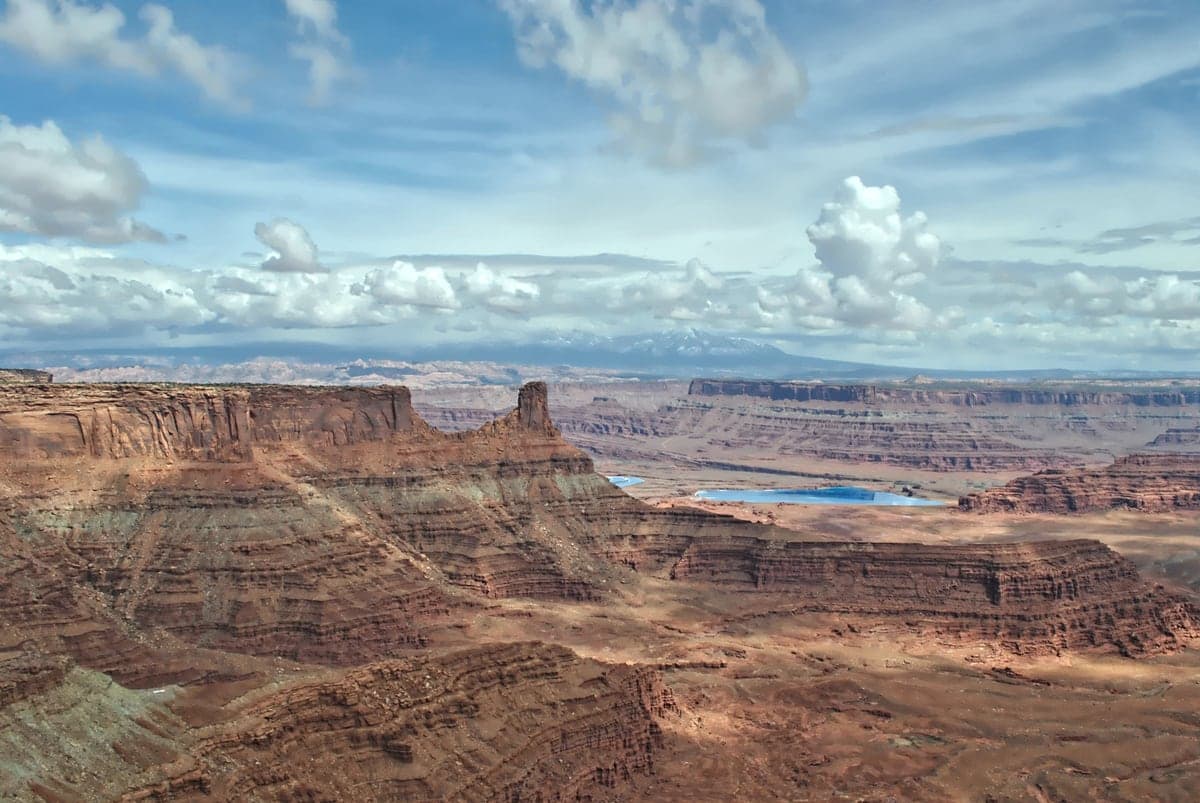 Colorado River winding through layered canyons below Dead Horse Point near Moab