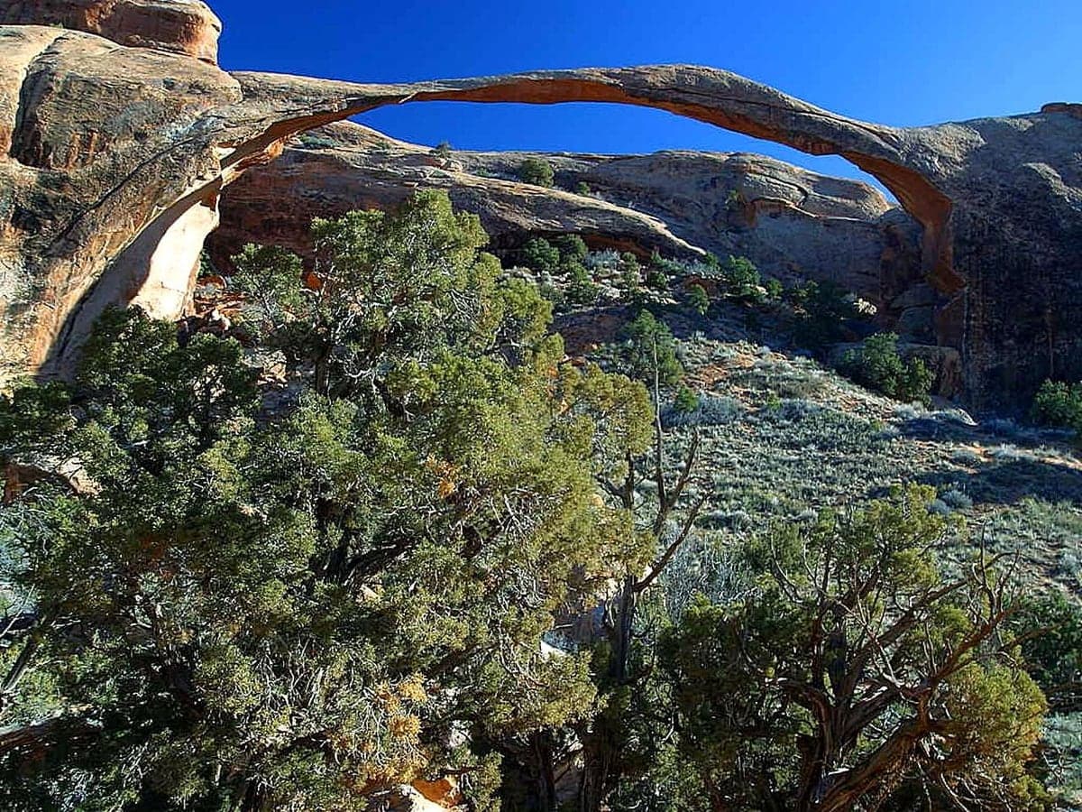 Landscape view of Landscape Arch near Arches National Park in the Moab & Canyon Country region.