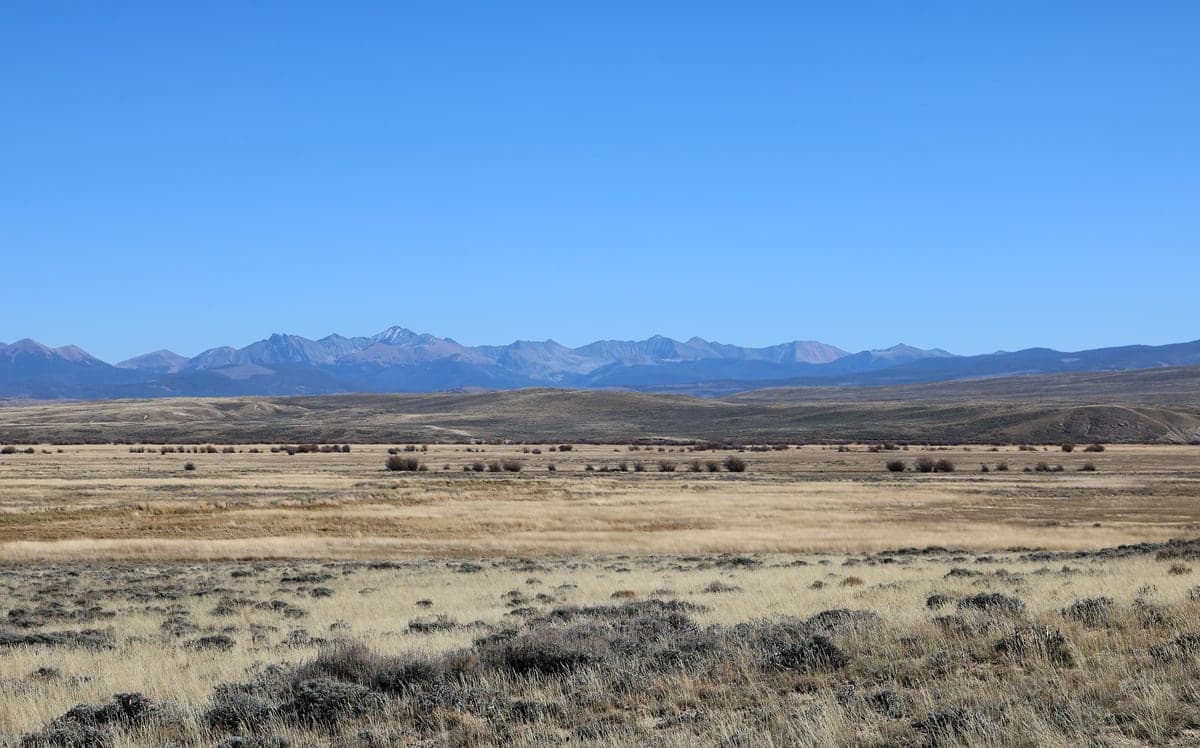 Never Summer Mountains rising beyond the open basin of North Park, Colorado.