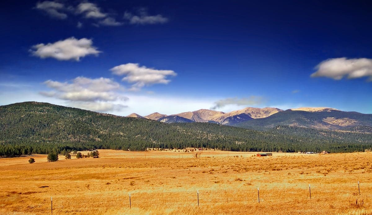 Wheeler Peak rises above the open valley near Eagle Nest, New Mexico.