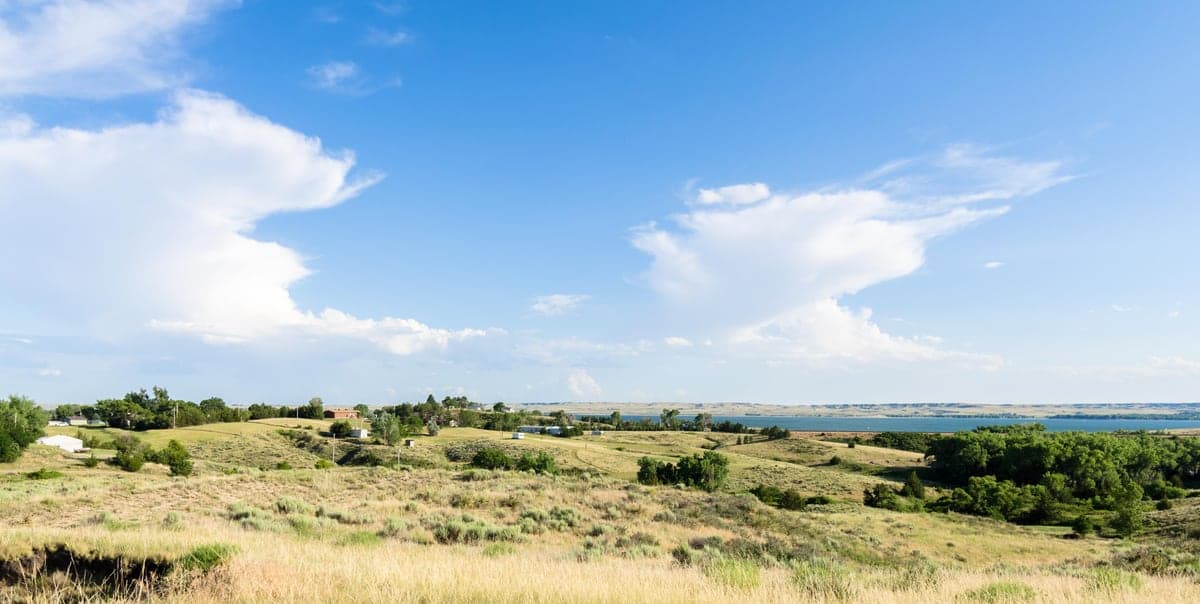 Open grassland and blue sky overlooking Lake McConaughy near Lemoyne.