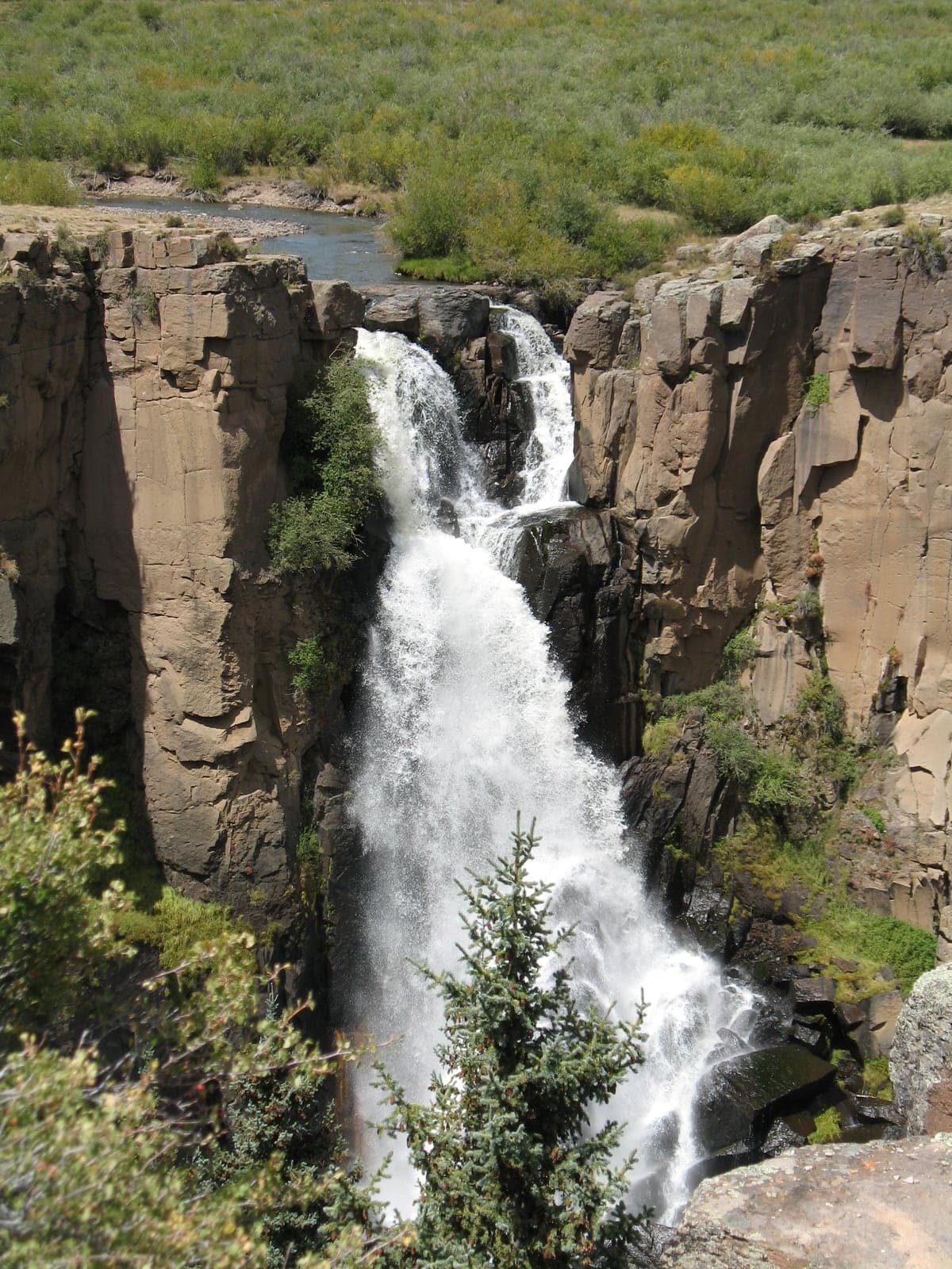 North Clear Creek Falls plunges through a narrow volcanic-rock gorge below the observation site.