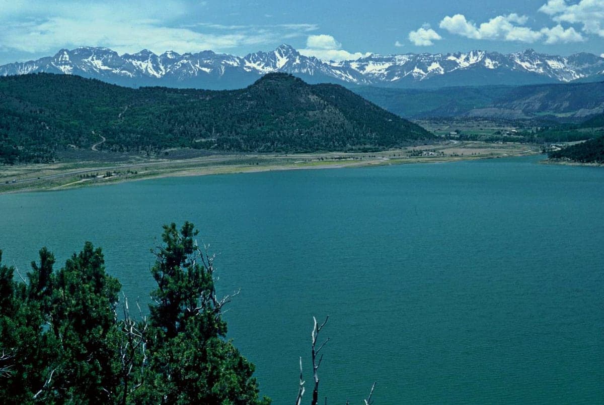 Landscape view of Ridgway Reservoir near Sneffels Range in the Ouray & Ridgway region.