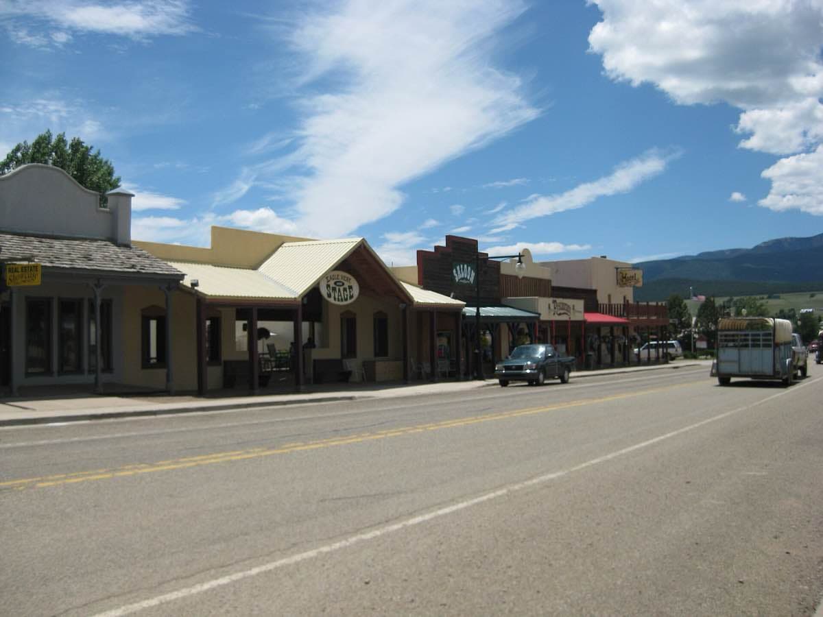 U.S. Highway 64 runs through Eagle Nest beneath the high mountains of northern New Mexico.