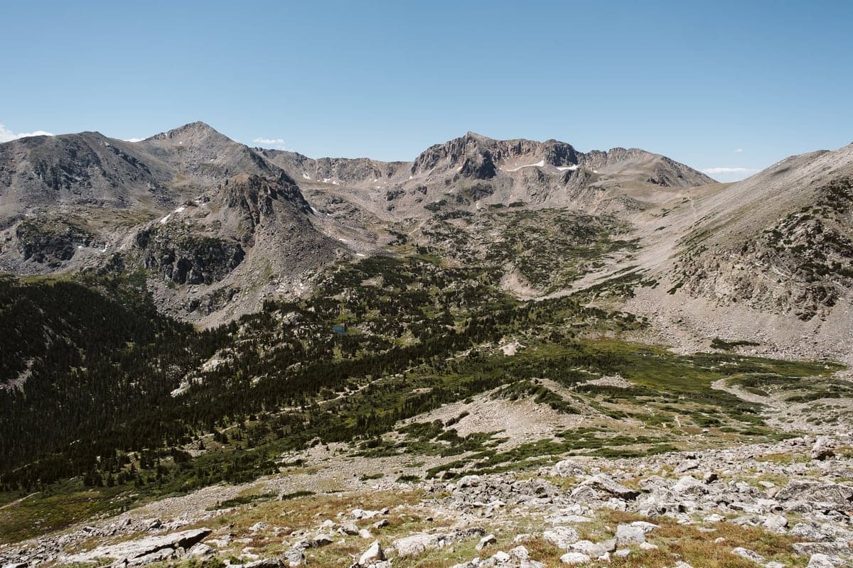 South Arapaho Pass crosses the rugged alpine terrain of the Indian Peaks.