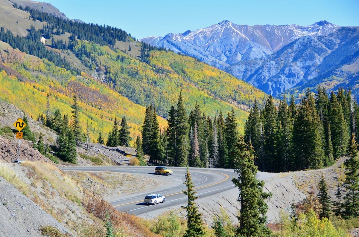 Million Dollar Highway in autumn in the Ouray & Ridgway region.