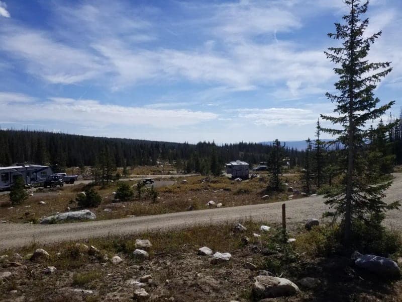 RVs and campsites spread across Nash Fork Campground near site 18