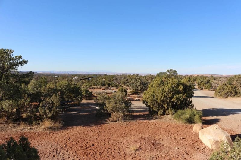 Pinyon-juniper campsites and campground road at Horsethief Campground near Moab